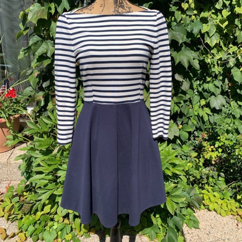 Kate Spade Navy and White Striped Midi Dress